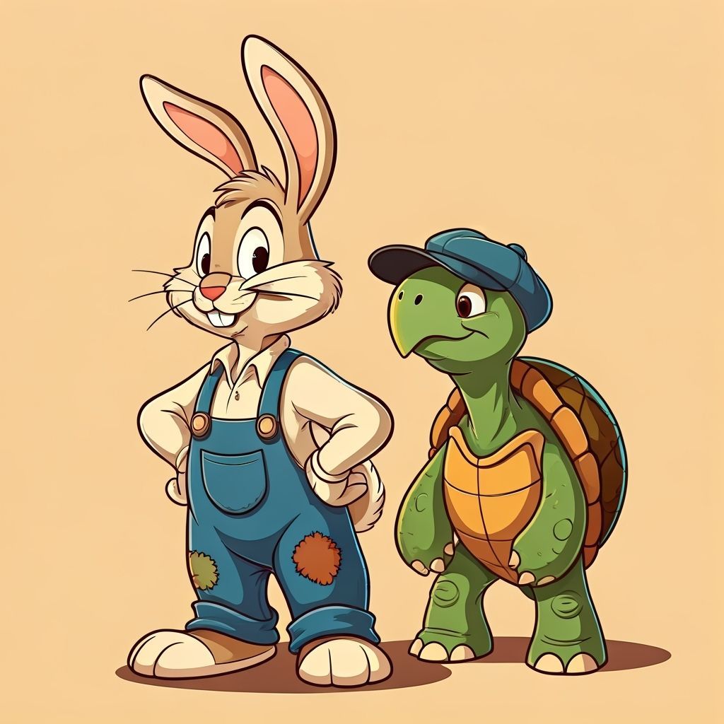 Br'er Rabbit and Turtle in Cartoon Style