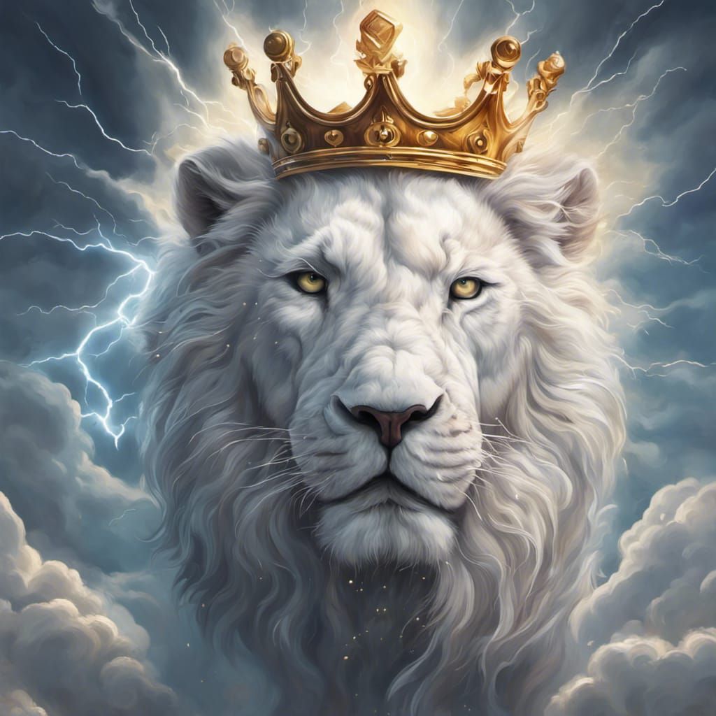 Majestic Lion Crowned by Storm Clouds in Hyperrealism