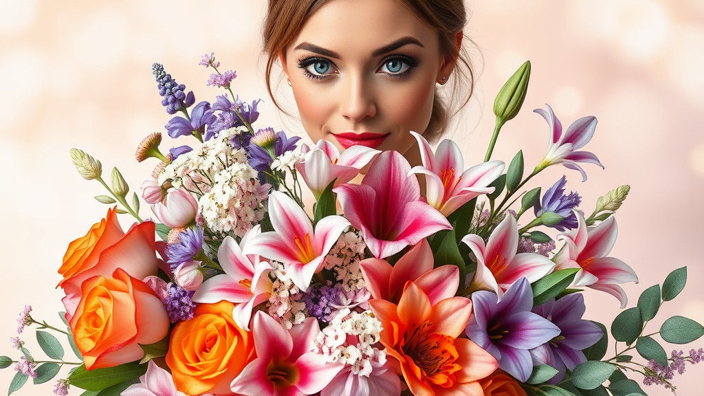 Woman Arranging Flowers in Whimsical Realism Style