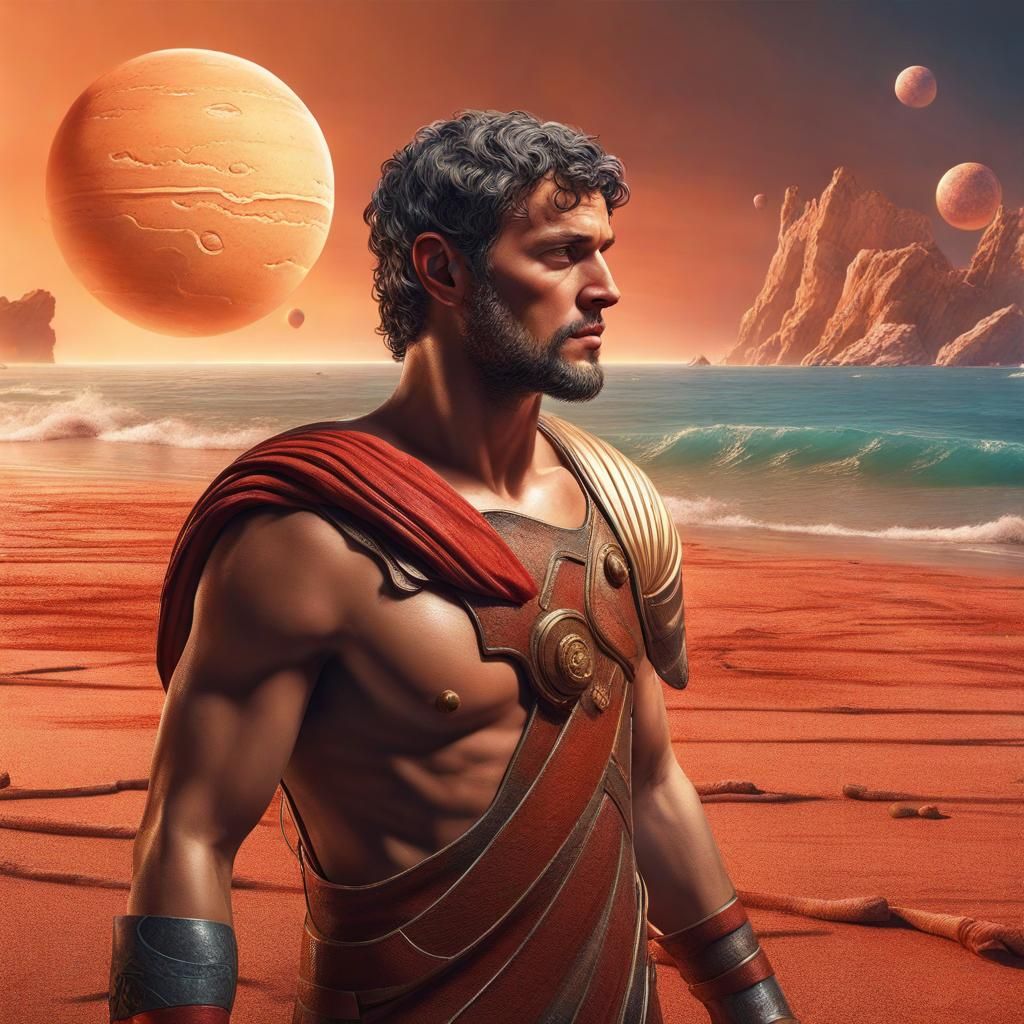 Roman on Mars: Hyperrealistic Beach Scene