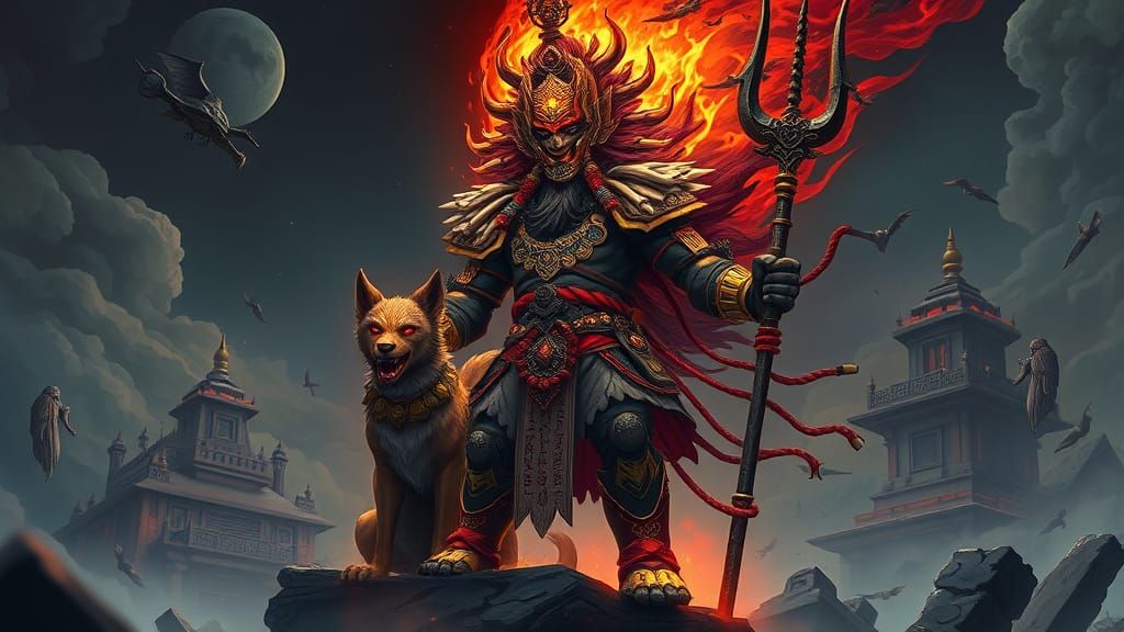 Anime God Kaal Bhairav, Blending Hindu Symbolism with High-A...