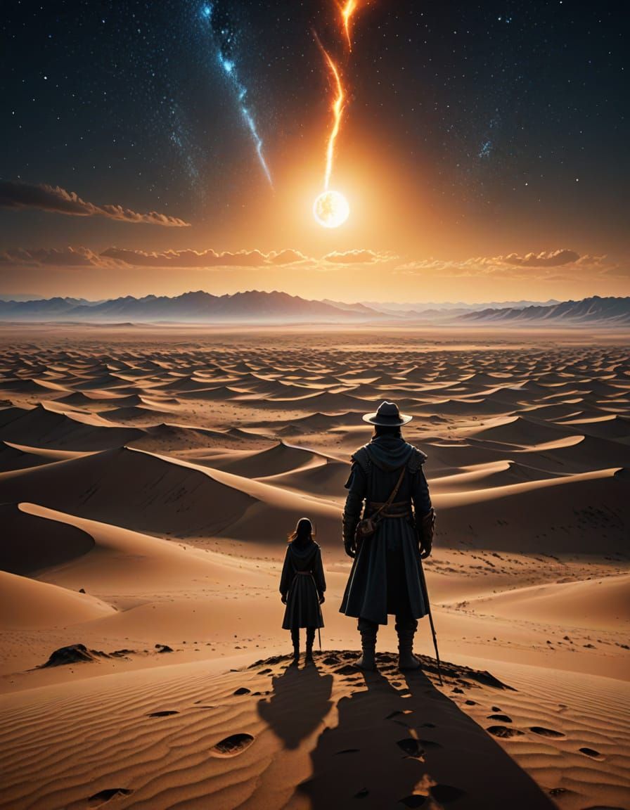 Mongolian Desert Astronomer Under Meteor Sky