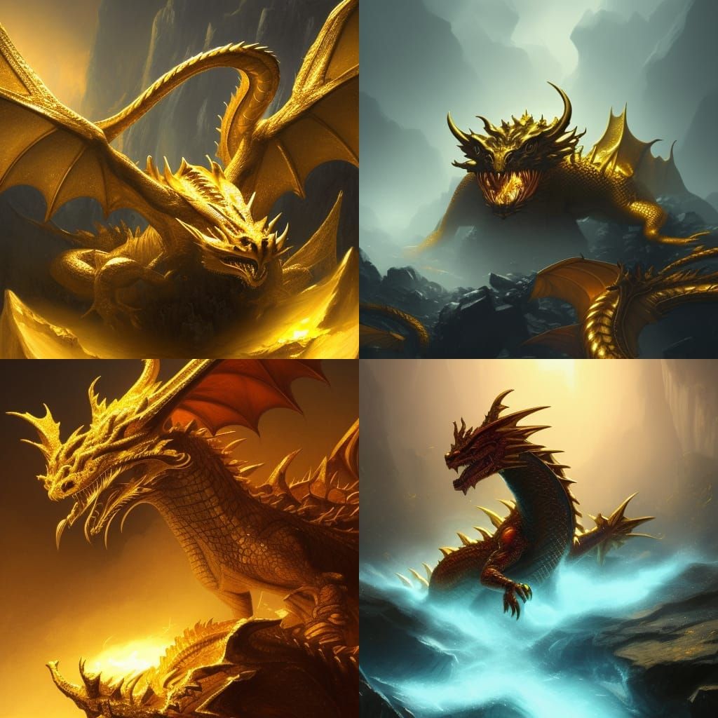 Dragon on Gold Treasure Pile: Fantasy Art