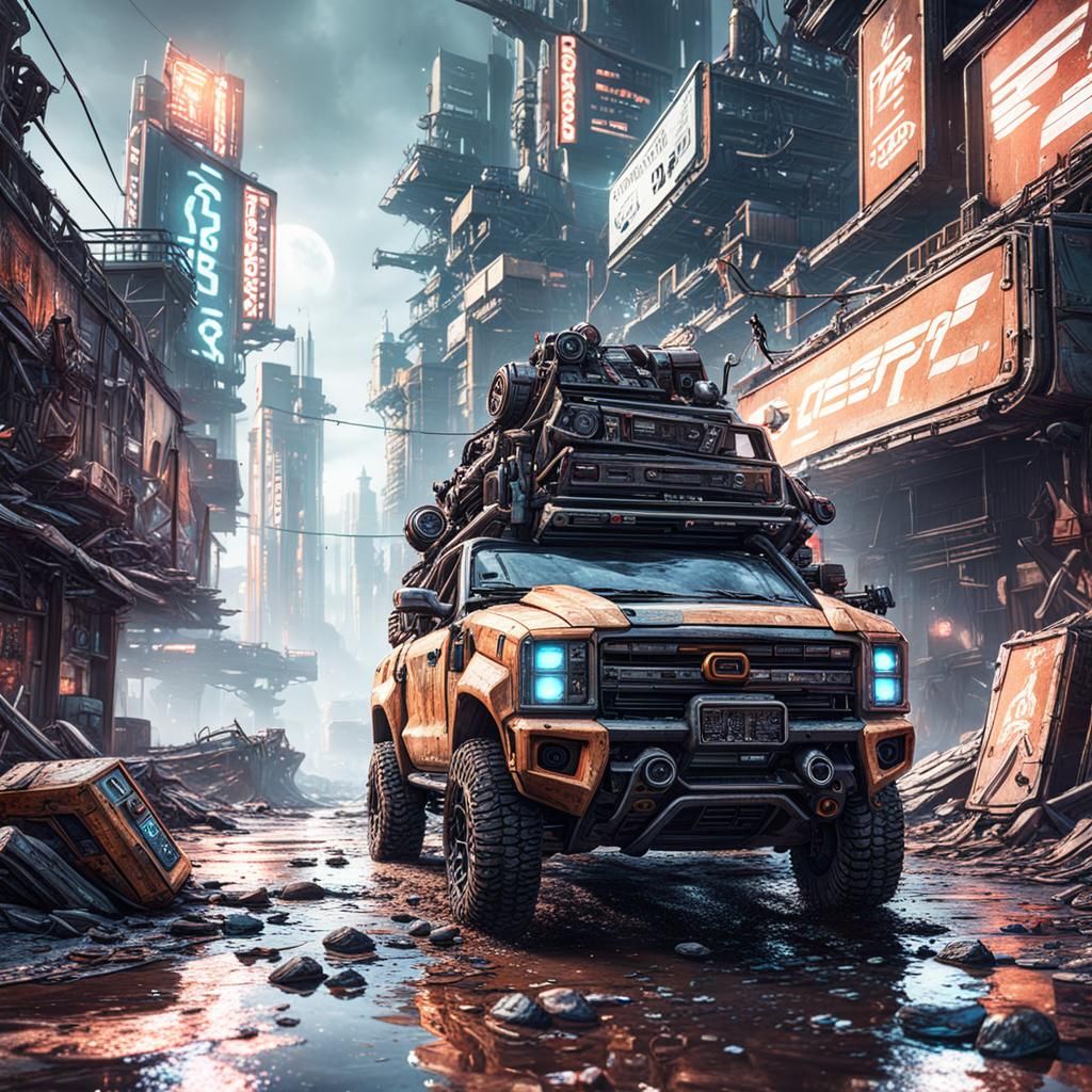 Cyberpunk Wasteland Shootout in Atomic Setting