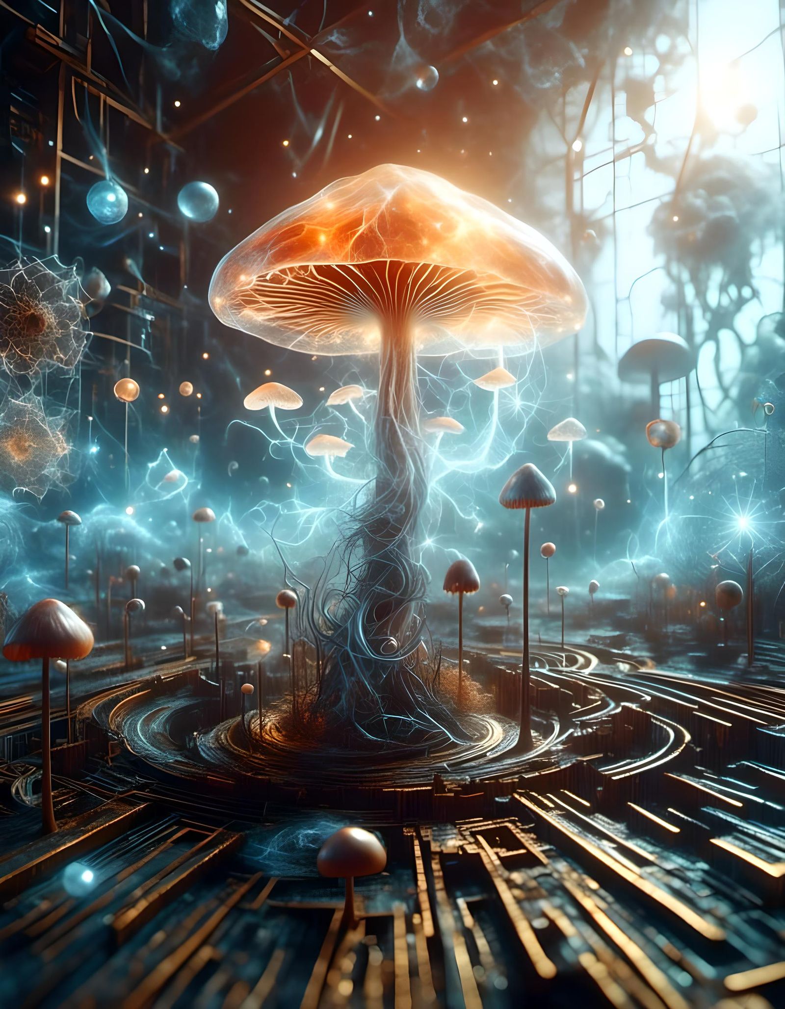 Biomechanical Figure at Light Speed with Tarot Card