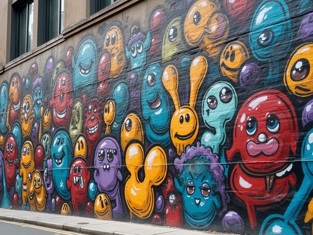 Graffiti Mural of Goons on City Wall