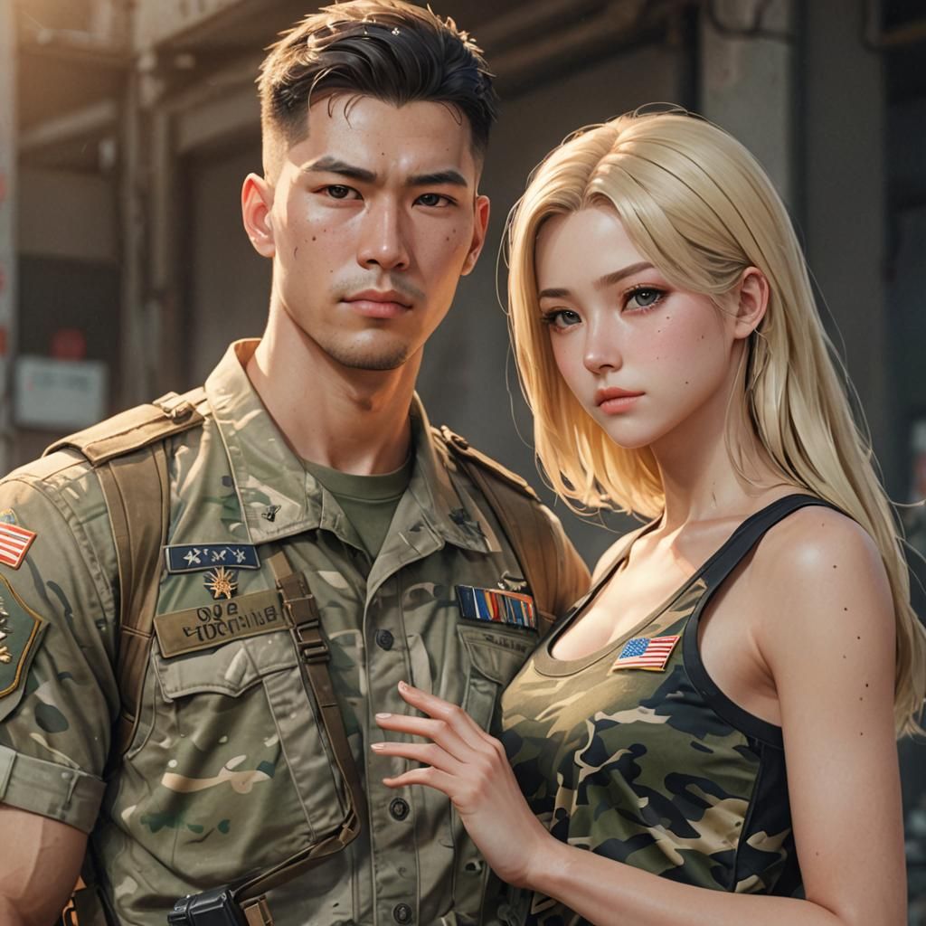 Military Couple in 3D Anime Art Style