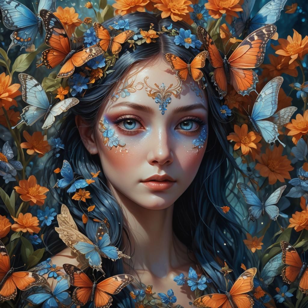 Mystical Being with Butterfly: Hyper-realistic Concept Art