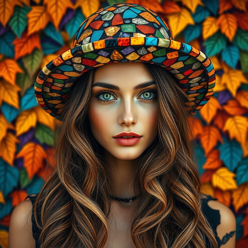 A detailed and vibrant portrait of a woman. She has striking...