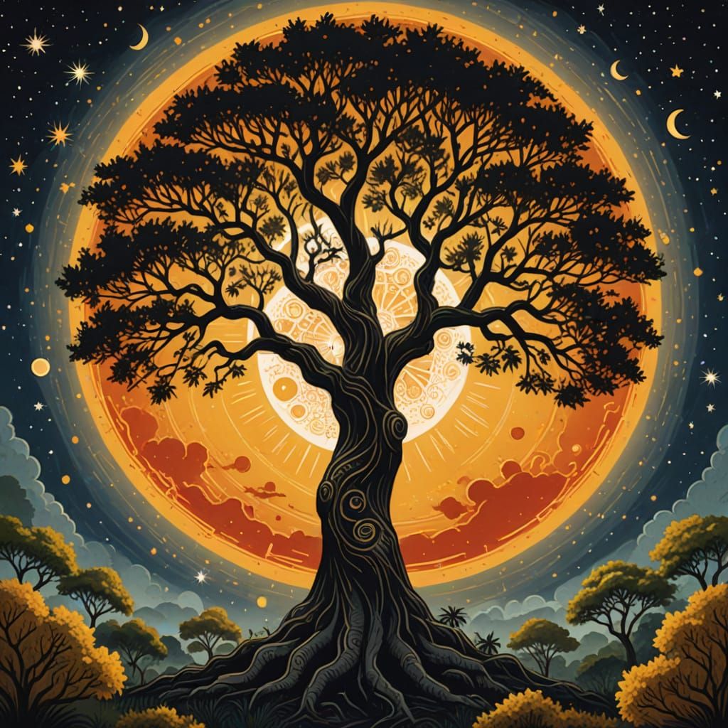 Indian Tree of Sun and Moon Art