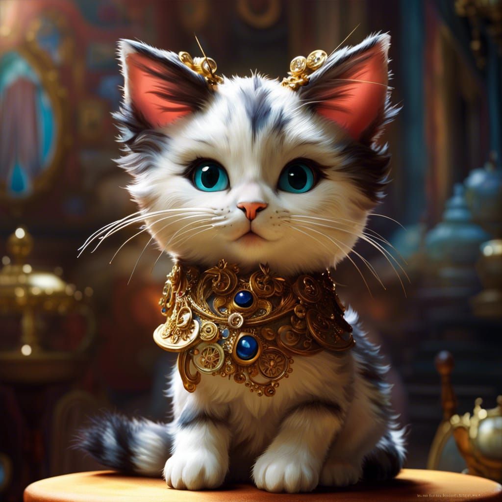 Chibi Cat Puppet in Impressionist Watercolor Style