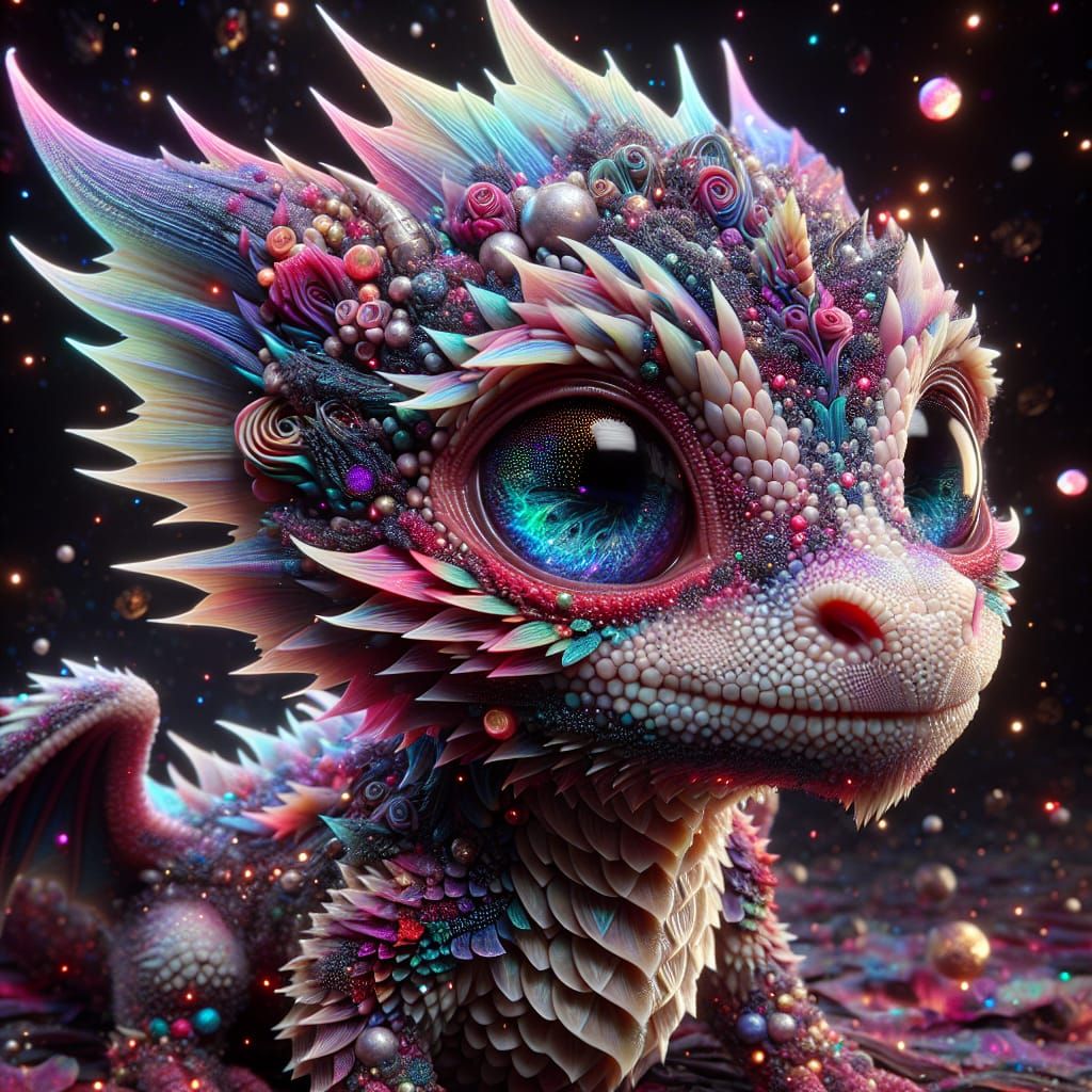 Realistic Baby Dragon with Bismuth Scales