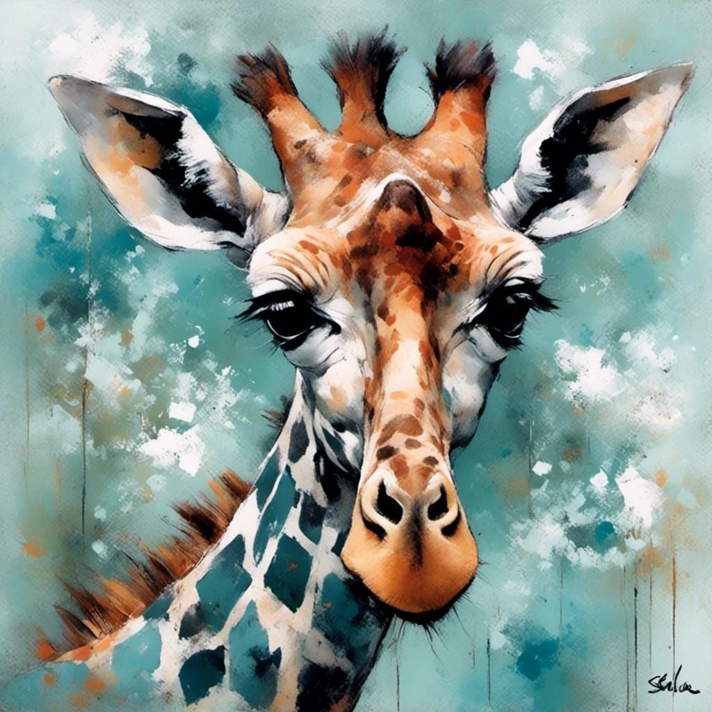 Cute Baby Giraffe in Chalk Art Style