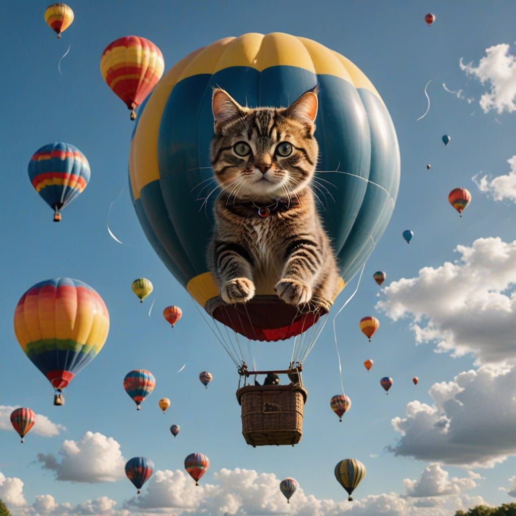 Cat in a Flying Balloon: Whimsical Adventure