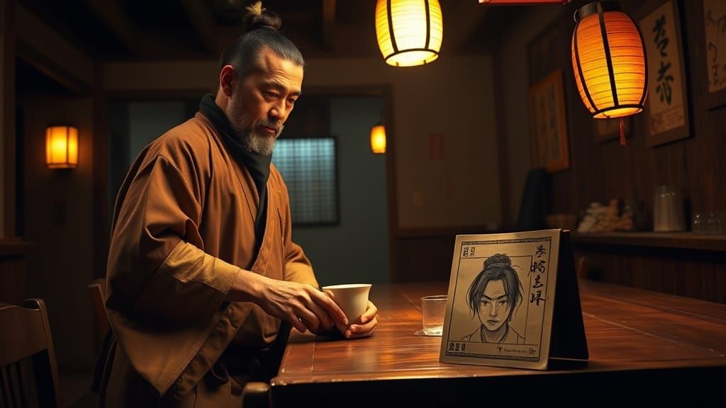 Ronin in Tavern: Cinematic Japanese Scene