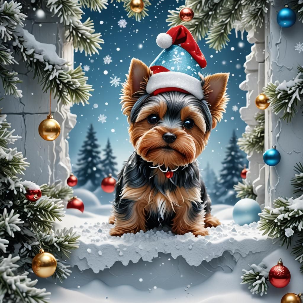 Kawaii Yorkie in Winter Wonderland: 3D Illustration