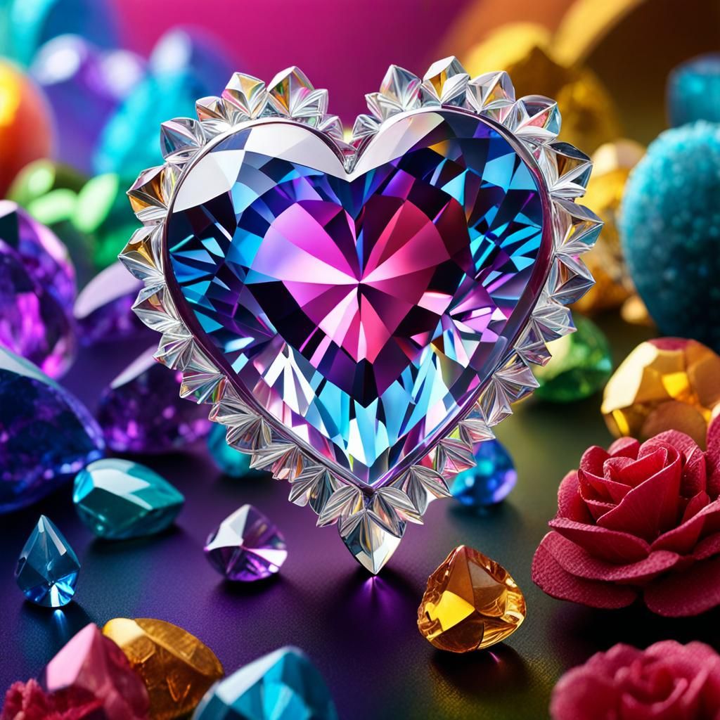 Magical Rainbow Crystal Heart in Hyperrealistic Detail