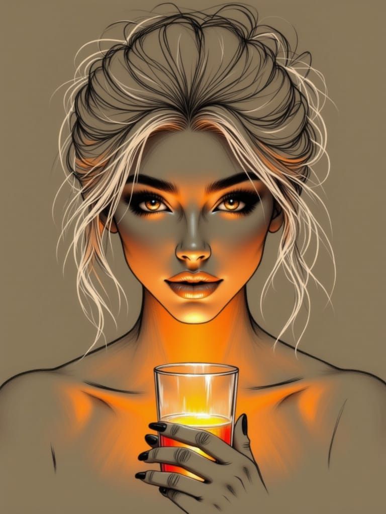 Monochrome Illustration of a Beautiful Woman