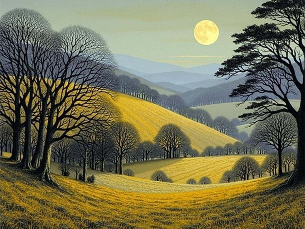 Moonlit Sunset Landscape in Impasto Style