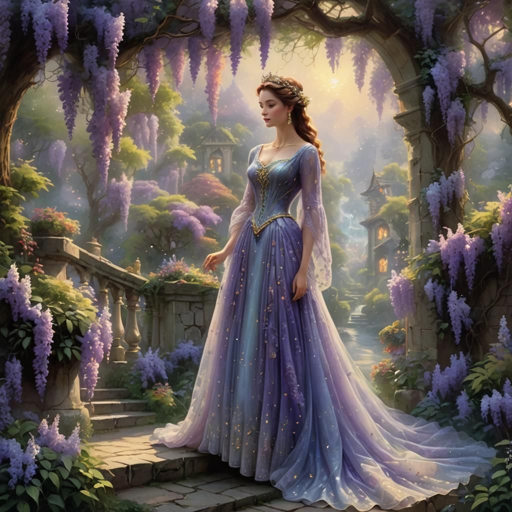 Ethereal Wisteria Queen in Hyperdetailed Fantasy