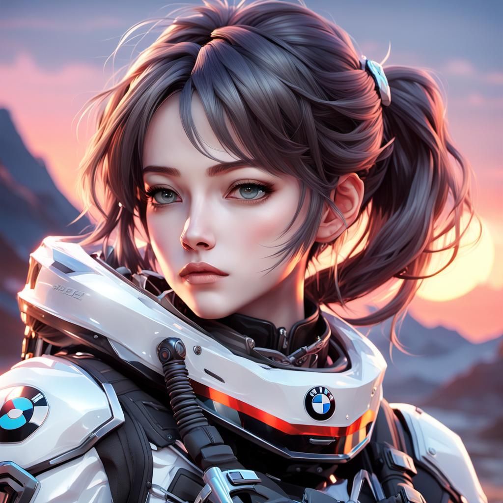 Anime Woman with Motorcycle in 3D Render