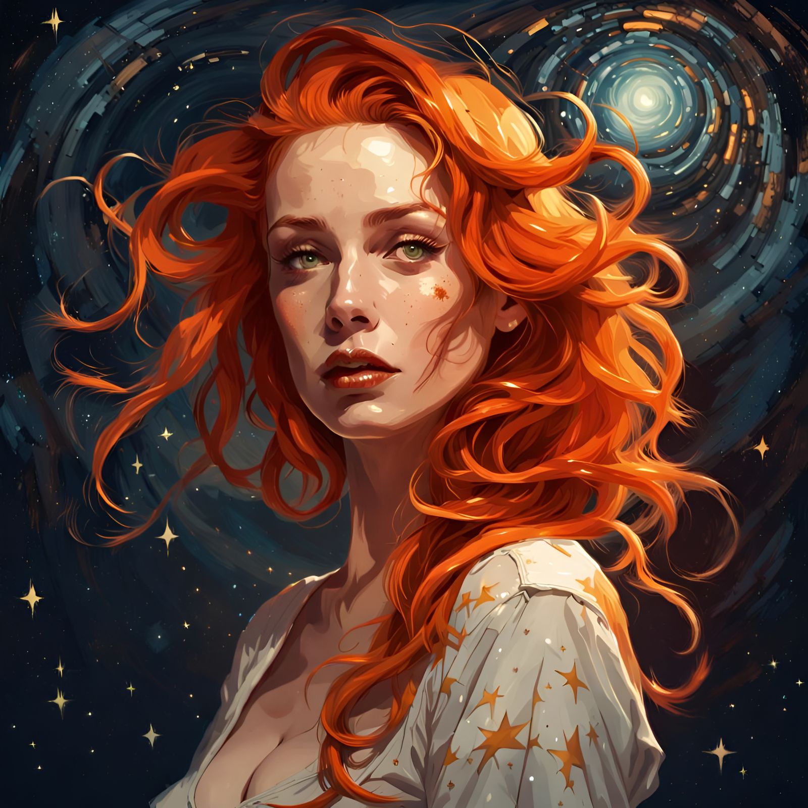 Portrait of Woman with Orange Hair, Digital Art