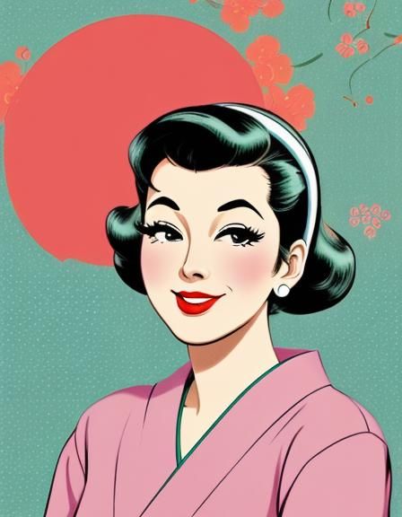 1950s Cartoon Housewife Portrait in Bright Colors