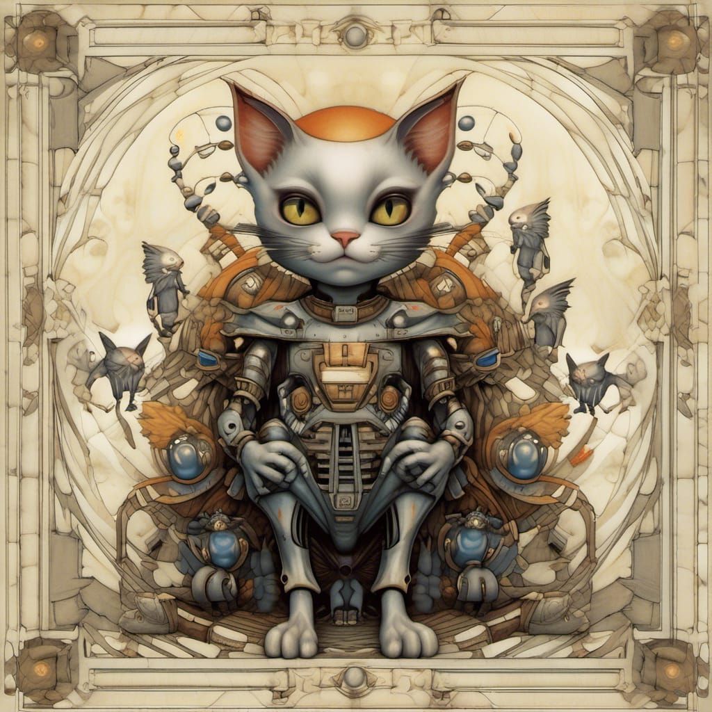 Robot Cat Family in Rococo Punk Fairy Tale
