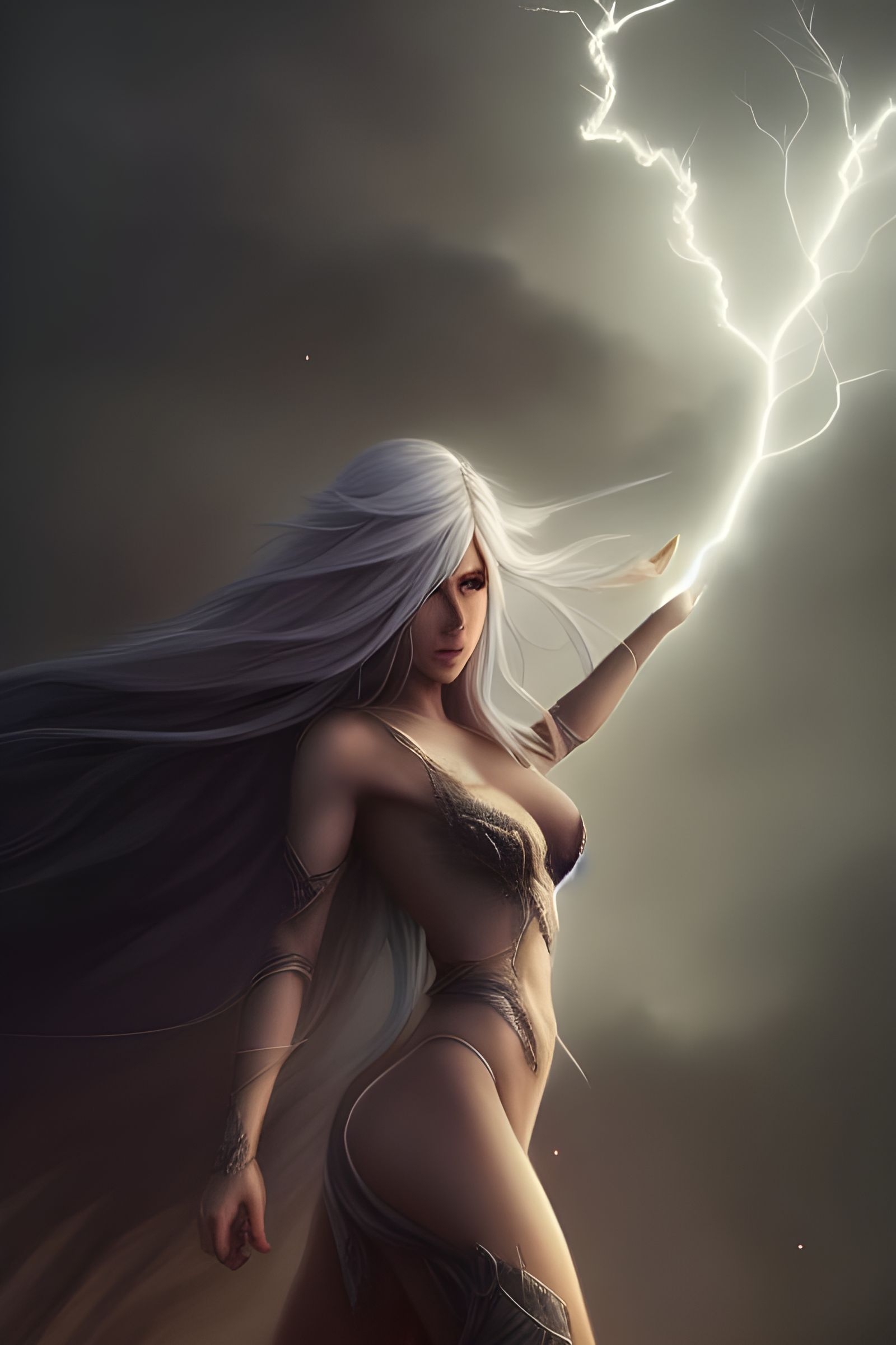 Lightning Elf Goddess in Hyper-Realistic Digital Art