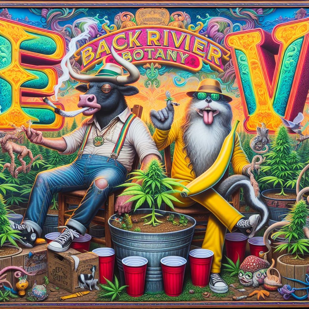 Psychedelic Hippie Bull Celebrates Back River Botany