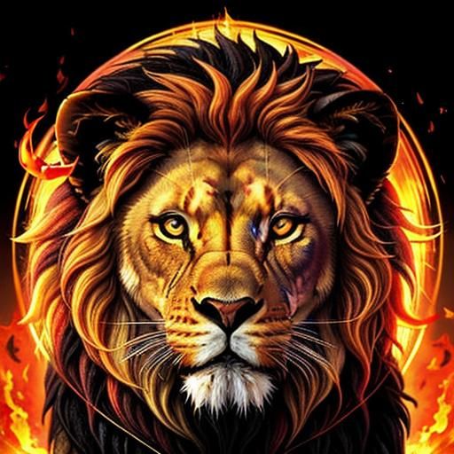 Rainbow Lion with Flaming Eyes: Surreal Art