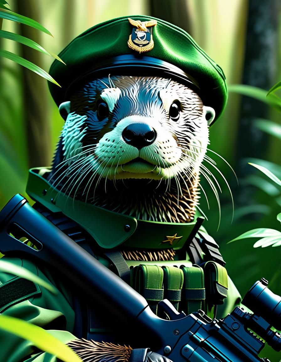 Anthropomorphic Sea Otter Navy Seal in Jungle