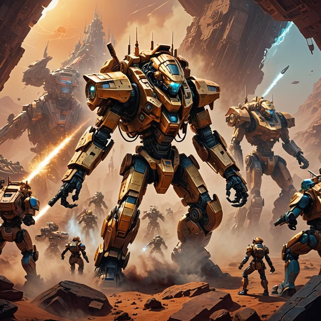 Mecha Warriors Fight on Mars in Ethereal Digital Art