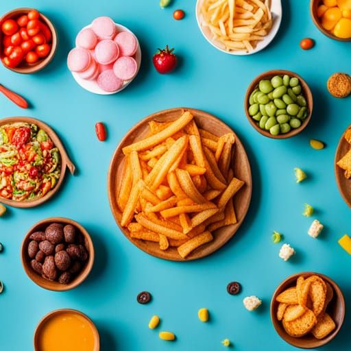 Unsettling Junk Food Still Life, Detailed Matte Painting