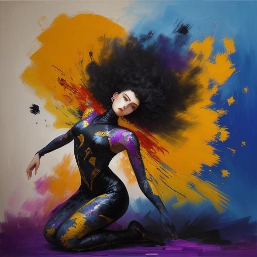 Dynamic Afrocentric Dancer in Abstract Expressionist Oil Pai...