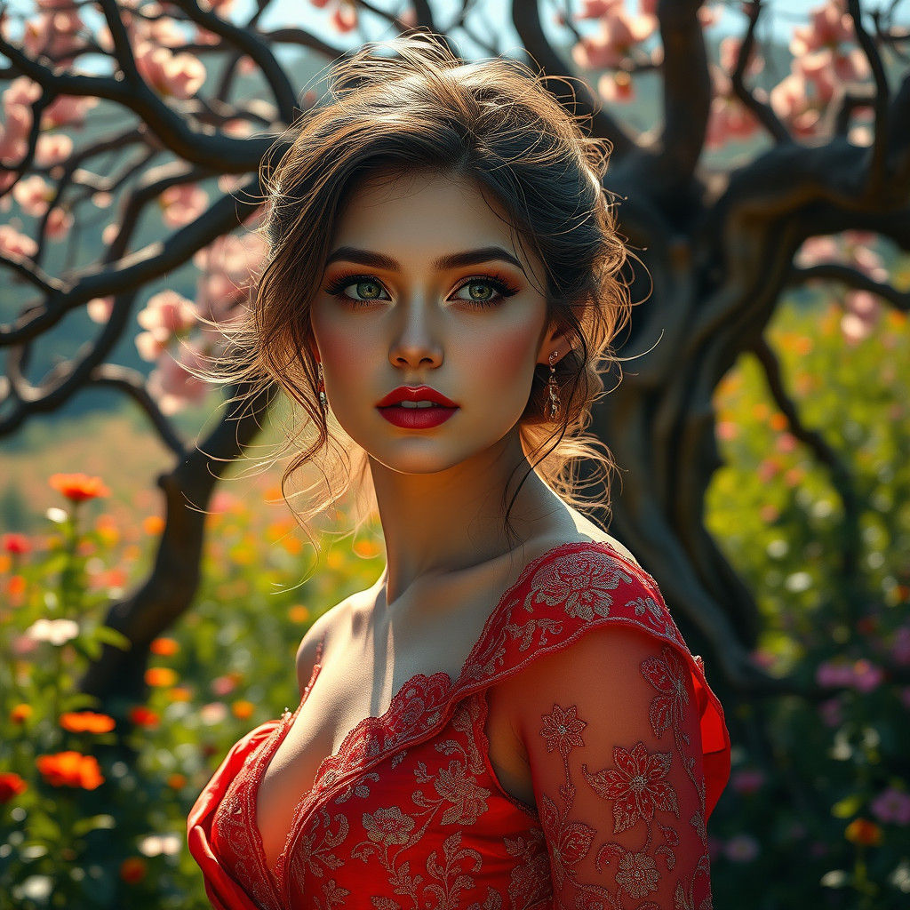 Woman in Red Gown, Fantasy Concept Art