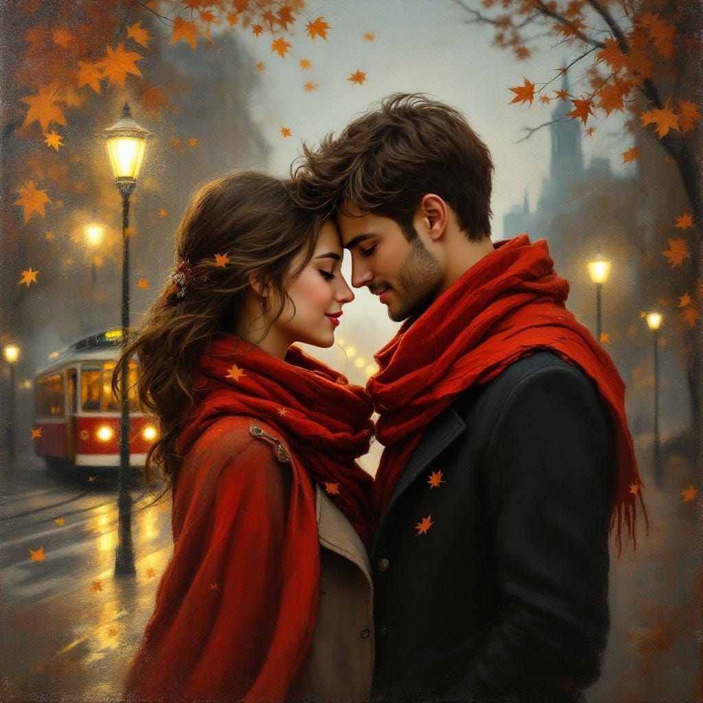 Romantic Autumn Scene in Impressionistic Oil Painting