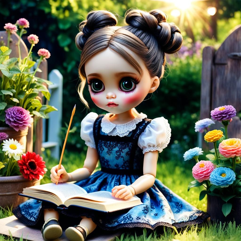 M3GAN Doll Reads in Vivid Garden