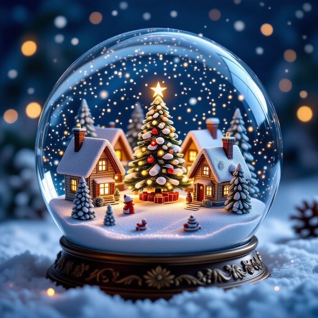 Whimsical Santa's Village Snowglobe Illustration