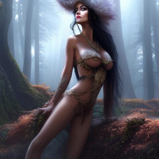 A female Dryad in the fall forest. Full body portrait showing face!!!