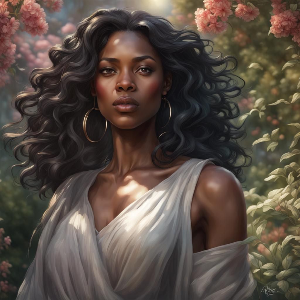 Beautiful Black Woman Portrait in Hyperdetailed Digital Art