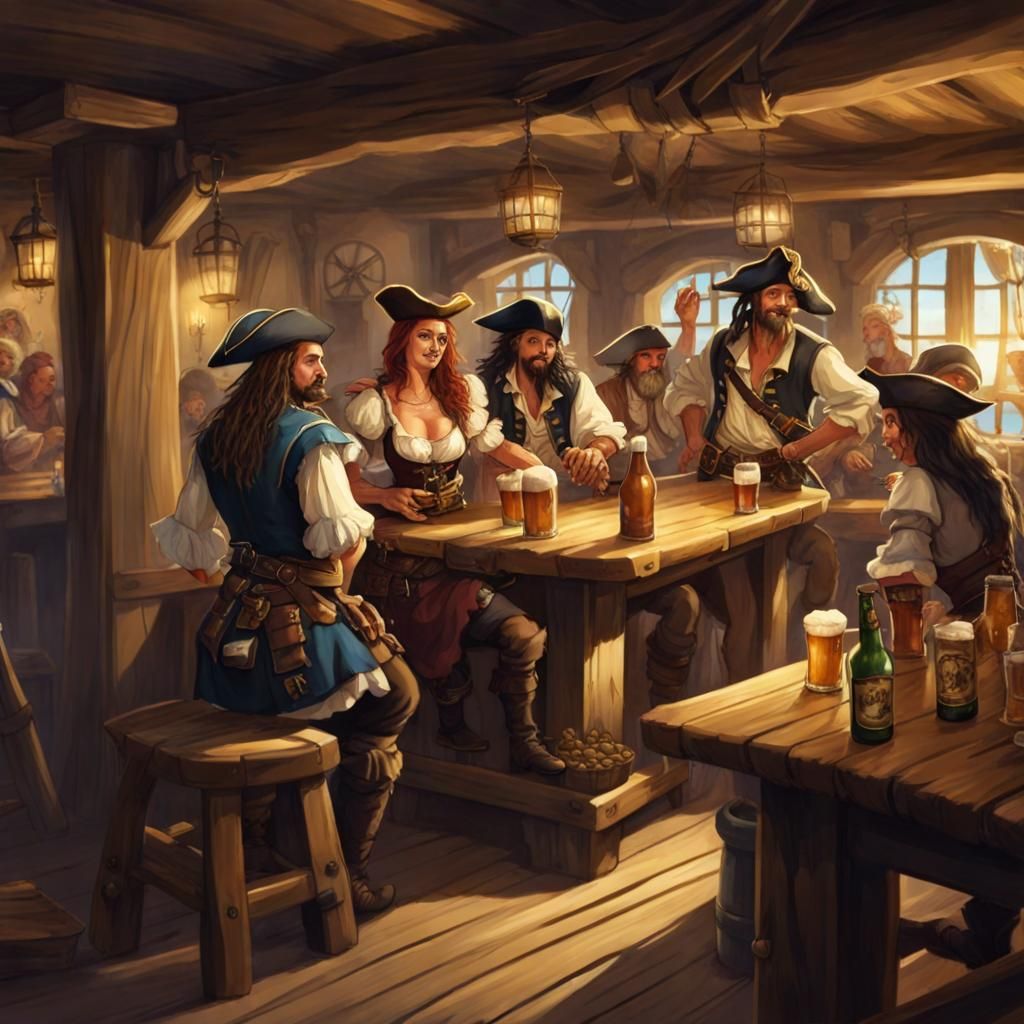 Pirate Tavern Scene with Serving Wench