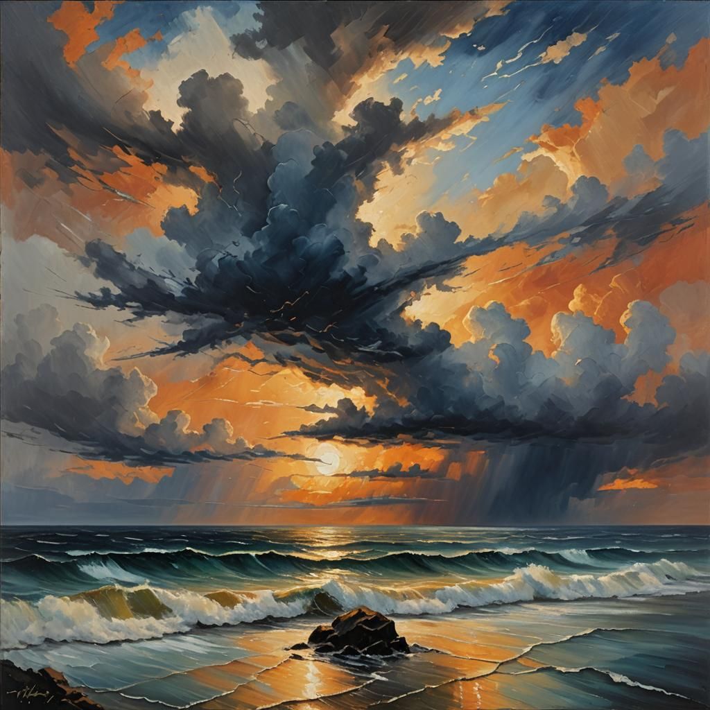 Stormy Seascape in Expressionist Oil Painting Style