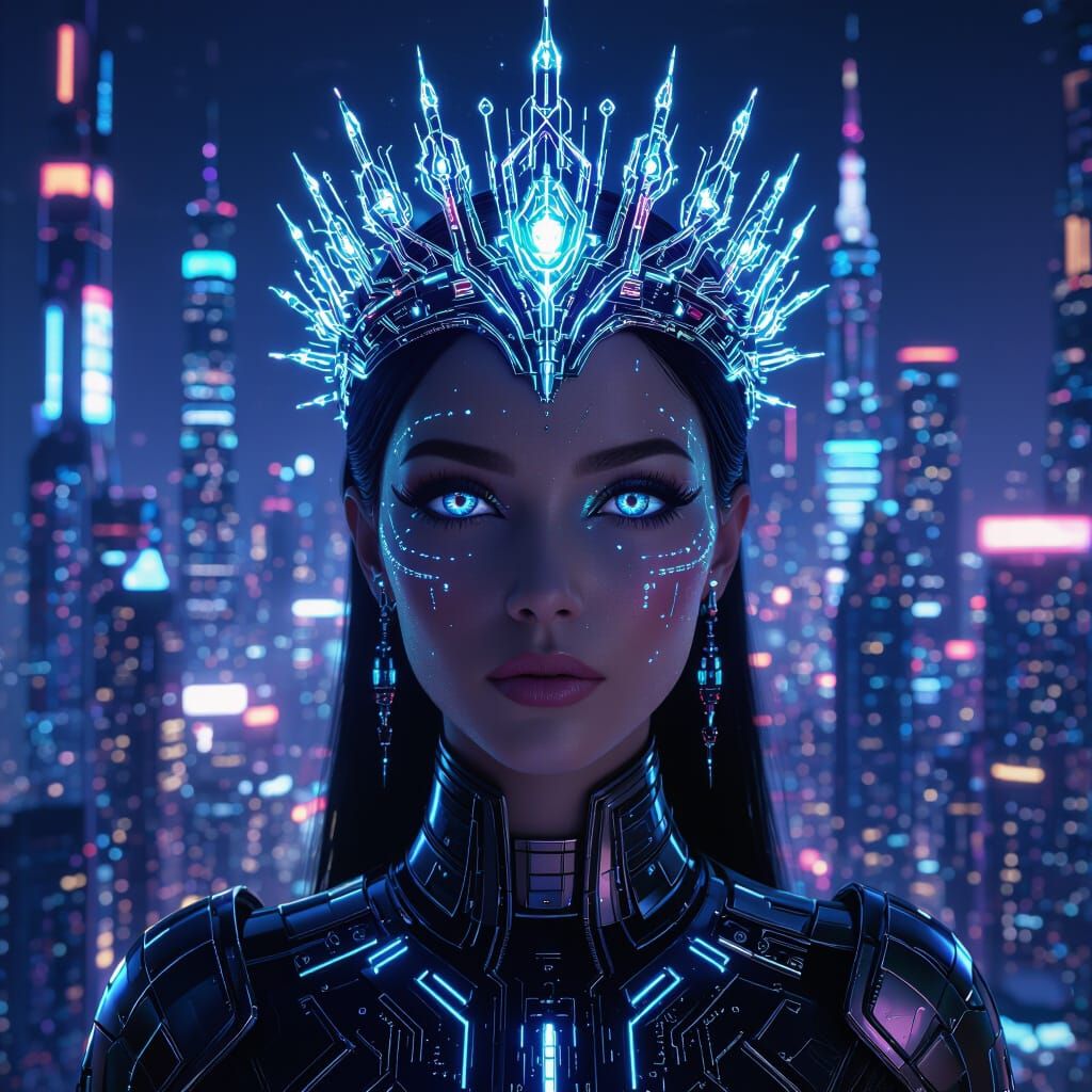 Futuristic Empress Overlooking Chrome City