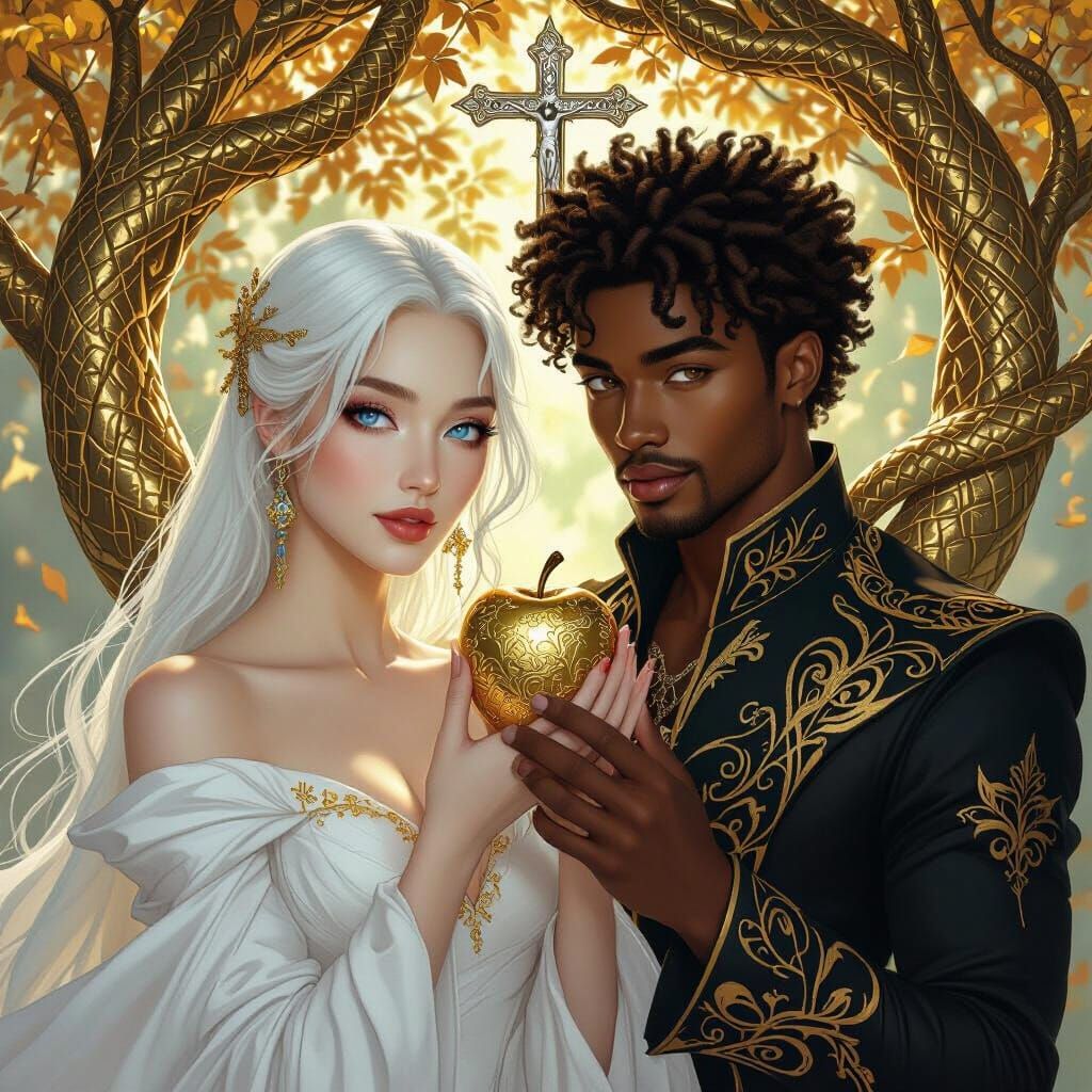 Eve and Adam in a Mystical Garden