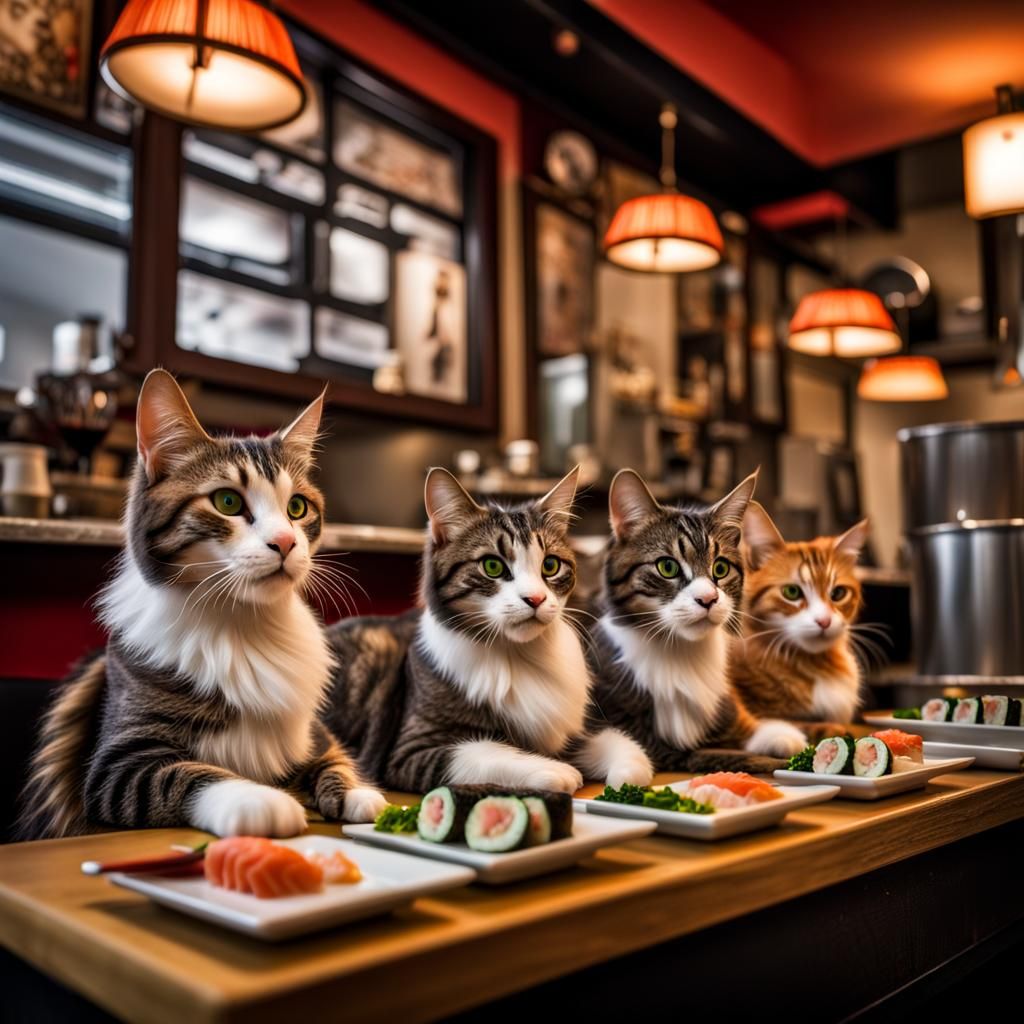 Cats Running a Sushi Restaurant in HDR