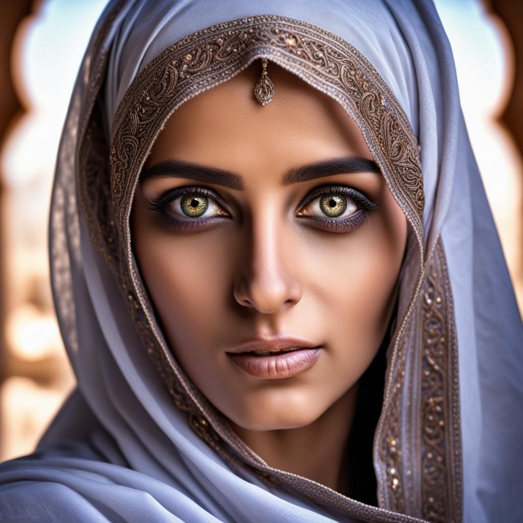 Mysterious Arabian Woman with Violet Eyes