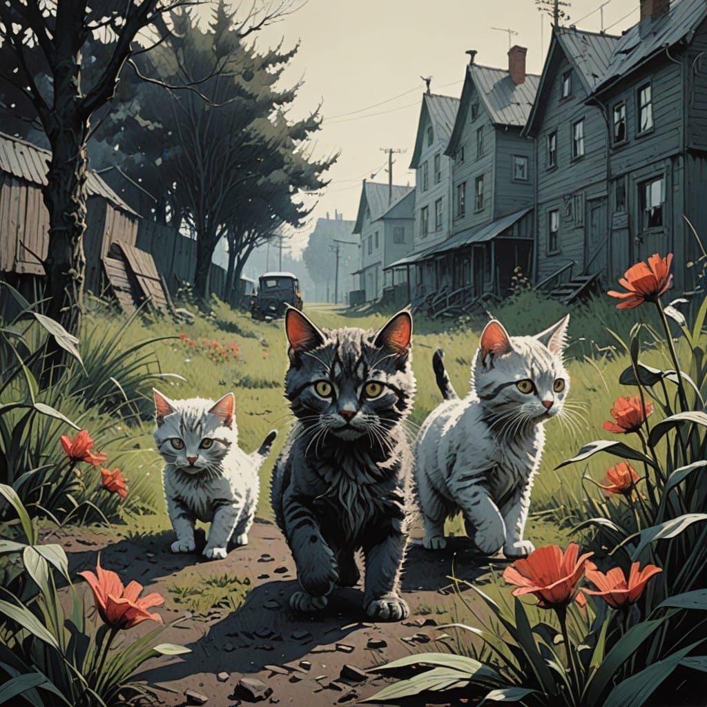 Whimsical Garden Adventure in Playful Charcoal Drawings