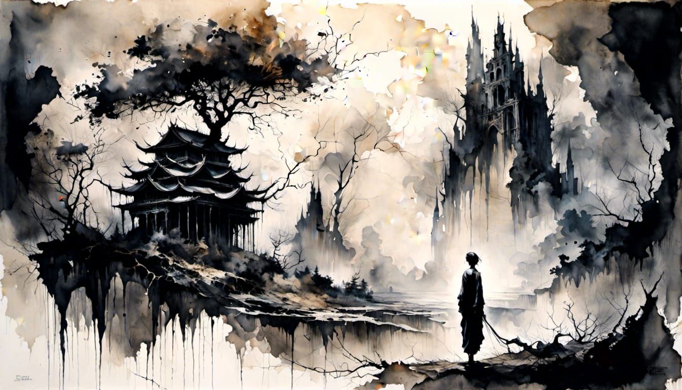 Gashadokuro in Ink Wash Painting Style