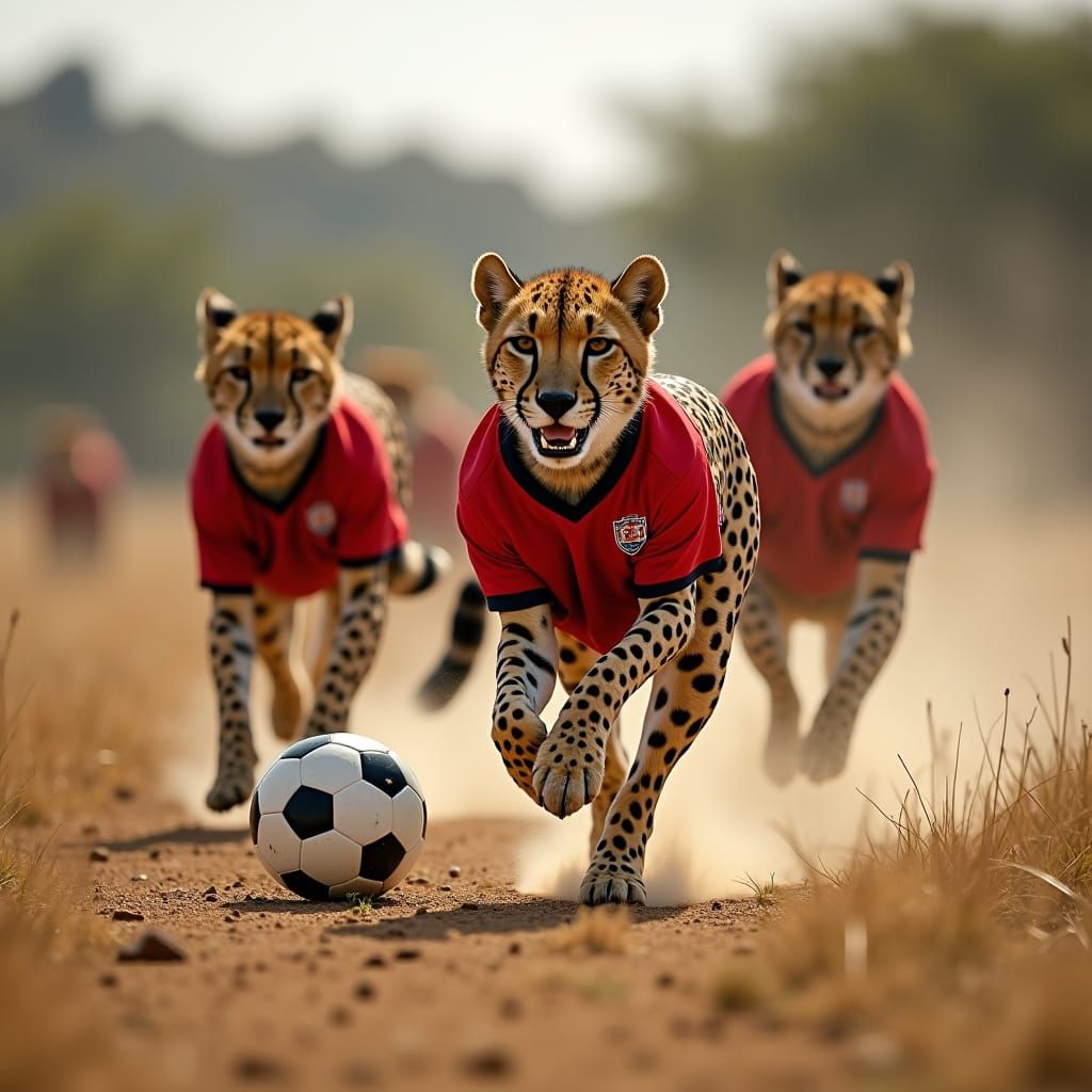 Cheetahs Play Soccer on the Savannah